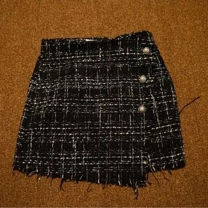 Chic Black Tweed Skirt with Button Detail